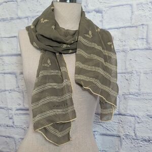 Jaeger Vintage Olive Green Butterfly Scarf